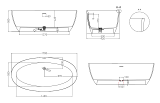 Ванна из искусственного камня Salini Alda S-Sense 101911GRH 178x92см RAL снаружи